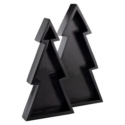 AuldHome Design Wooden Christmas Tree Trays, 2pc Set, Rustic Farmhouse Holiday Christmas Serving Decorative Platters