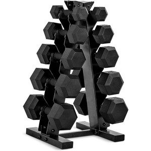 Rubber Coated Dumbbell Weight Set with Vertical Rack, Free Weights for Home Gym Strength Training - 1 of 4