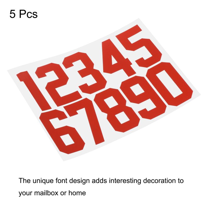Unique Bargains 0 - 9 Adhesive Number Reflective Mailbox Numbers Sticker Red 5 Set, 3 of 5