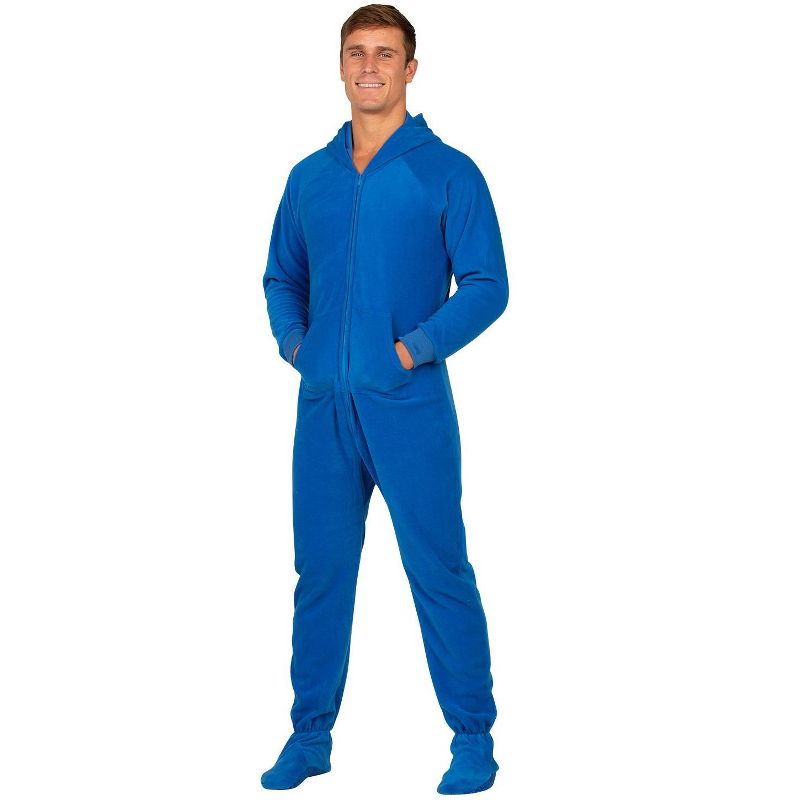 Footed Pajamas - Brilliant Blue Adult Hoodie Fleece Onesie, 2 of 5