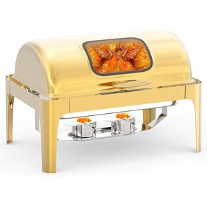 Roll Top Chafing Dish Set, 9QT Rectangle Stainless Steel Chafing Dish for Buffet with Visible Lid Food Pan for Catering Parties Banquets, Gold - 1 of 4