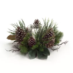 Melrose 24" Green and Brown Frosted Pinecone Christmas Candle Holder
