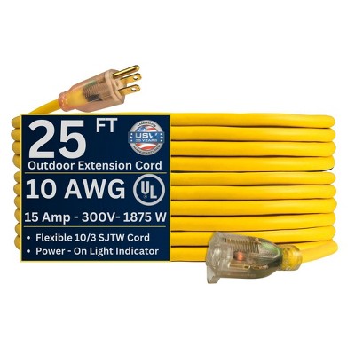 USW 10/3 Heavy-Duty Yellow Extension Cords with Lighted Plug