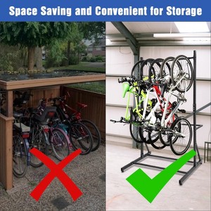 Bike Rack, Freestanding Vertical Storage for 5 Bicycles - 300 Lbs Capacity Adjustable Height Indoor Rack, Black - 1 of 4