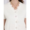 INSPIRE CHIC Women's Short Sleeve V Neck Button Down Wave Trim Summer Knit Cropped Cardigan - 4 of 4