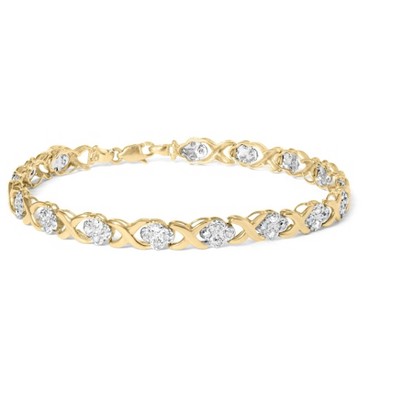 Haus of Brilliance 10K Yellow Gold over Silver 1.0 Cttw Diamond Cluster X Link Tennis Link Bracelet