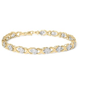 Haus of Brilliance 10K Yellow Gold over Silver 1.0 Cttw Diamond Cluster X Link Tennis Link Bracelet - 1 of 4