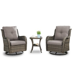 Buenhomino Patio Furniture Sets, 3 Pieces Wicker Outdoor Furniture - 360 Degree Swivel Rocking Chairs and Rattan Side Table for Garden,Porch,Backyard - 1 of 4