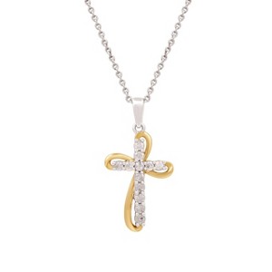 GILDED 1/4 CTTW Natural Diamond Twist Cross Pendant Necklace in 14KT Yellow Gold Plated or 925 Sterling Silver, 18" Chain - 1 of 4