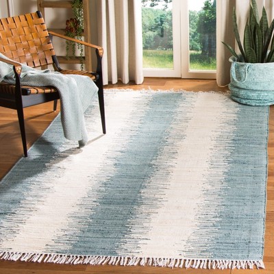 Blue Striped Cotton Flat Woven Reversible Rug, 3' x 5'