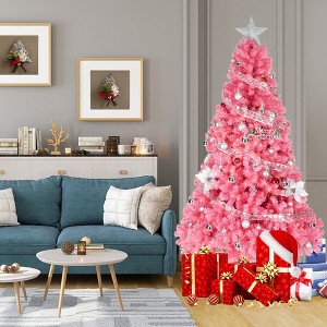 Angel Sar 6FT Pink Artificial Christmas Tree, Unlit Pine Tree with 1000 Tips, Sturdy Metal Stand for Home Office Party Decor - 1 of 4