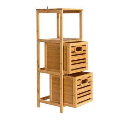 Natural Bamboo 3-Tier Slatted Shelf with Storage Crates