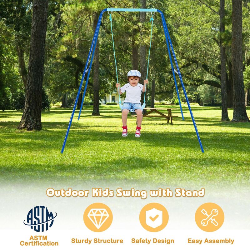 Costway Outdoor Kids Swing Set Heavy Duty Metal A-Frame w/ Ground Stakes, 4 of 11