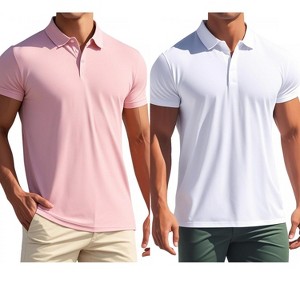 INSPIRE CHIC Men's Short Sleeve Lightweight Regular Fit Casual Business Solid Polo Shirts 2 Packs - 1 of 4
