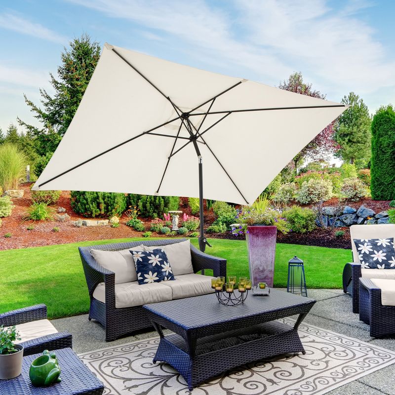 Pure Garden 10-ft Rectangular Patio Umbrella - Easy Crank Sun Shade with Push Button Tilt for Outdoor Furniture, Deck, Backyard, or Pool, 4 of 10