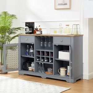 Farmhouse Buffet Cabinet, Sideboard with 2 Drawers and Elegant Glass Door Cabinets, Wine and Glass Rack, Coffee Bar for Kitchen, Dining Room - 1 of 4