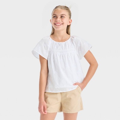 Girls' Short Sleeve Embroidered Woven Top - Cat & Jack™