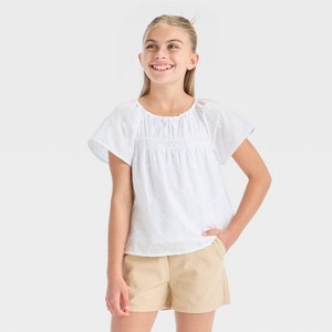 Girls' Short Sleeve Embroidered Woven Top - Cat & Jack™ - 1 of 3