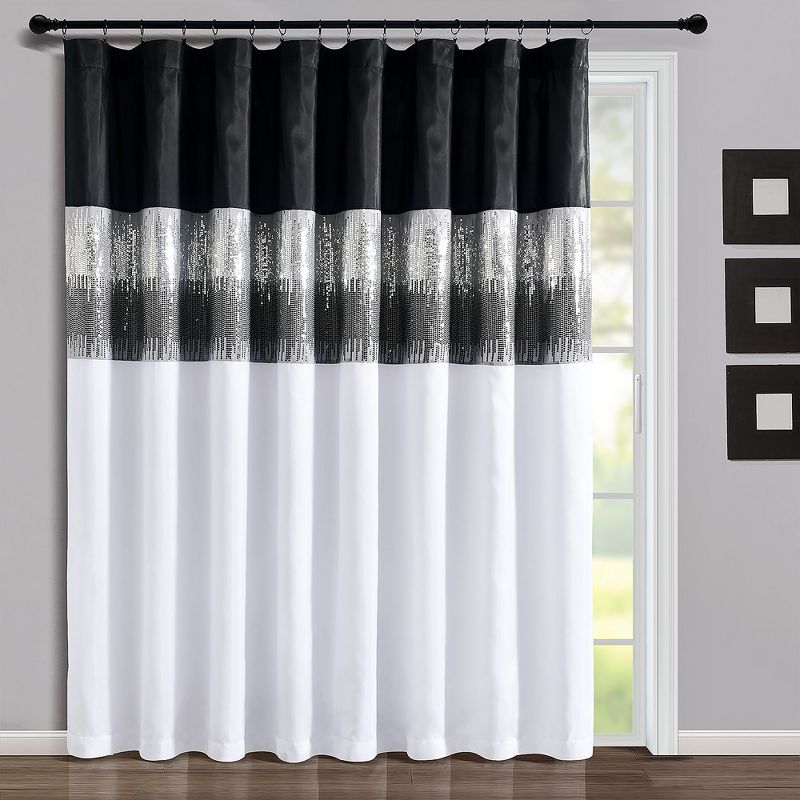 Home Boutique Night Sky Window Curtain Panel Black/White Single 100x84, 1 of 2