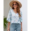 Women's 3/4 Bell Sleeve Shirt Loose Fit V Neck Blouse Cute Tops - 4 of 4