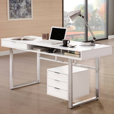 Contemporary White High Gloss Home Office Desk with 4 Drawers