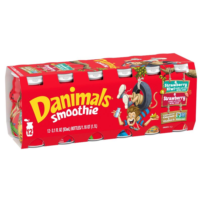 Danimals Strawberry &#38; Strawberry Kiwi Kids&#39; Smoothies - 12ct/3.1 fl oz Bottles, 6 of 20