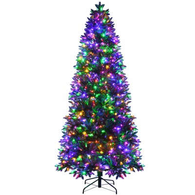 Costway 8ft Pre-lit Hinged Christmas Tree w/ 600 LED Lights & 9 Dynamic Effects