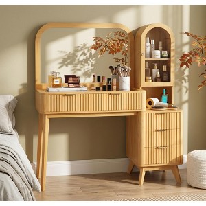 small dressing table with mirror designs Amazon.com: UPGENT Vanity Desk with Touch Screen Lighted Mirror, Corner  Vanity Desk Set Dressing Table with 360  flippable Mirror Surface for  Bedroom Small Spaces, Women Girls : Home & Kitchen