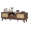 MAYEERTY Light Walnut 70"Rattan&Wood TV Stand, Boho Media Console with Drawer& 2 Cabinets for Living Room - 4 of 4