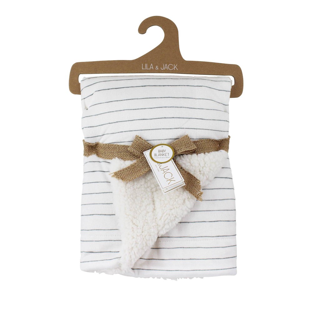 Photos - Children's Bed Linen Lila and Jack Mink/Faux Shearling Blanket with Gray Stripe Design