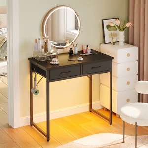 Pinmoco 32 inch Writing Desk with 2 Fabric Drawers & RGB LED Light, Small Computer Desk with Hanging Hook for Small Spaces - 1 of 4