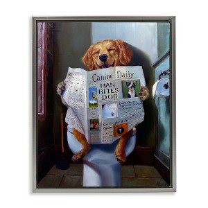 Stupell Industries Dog Reading Newspaper On Toilet Floating Frame Canvas Art - 1 of 4