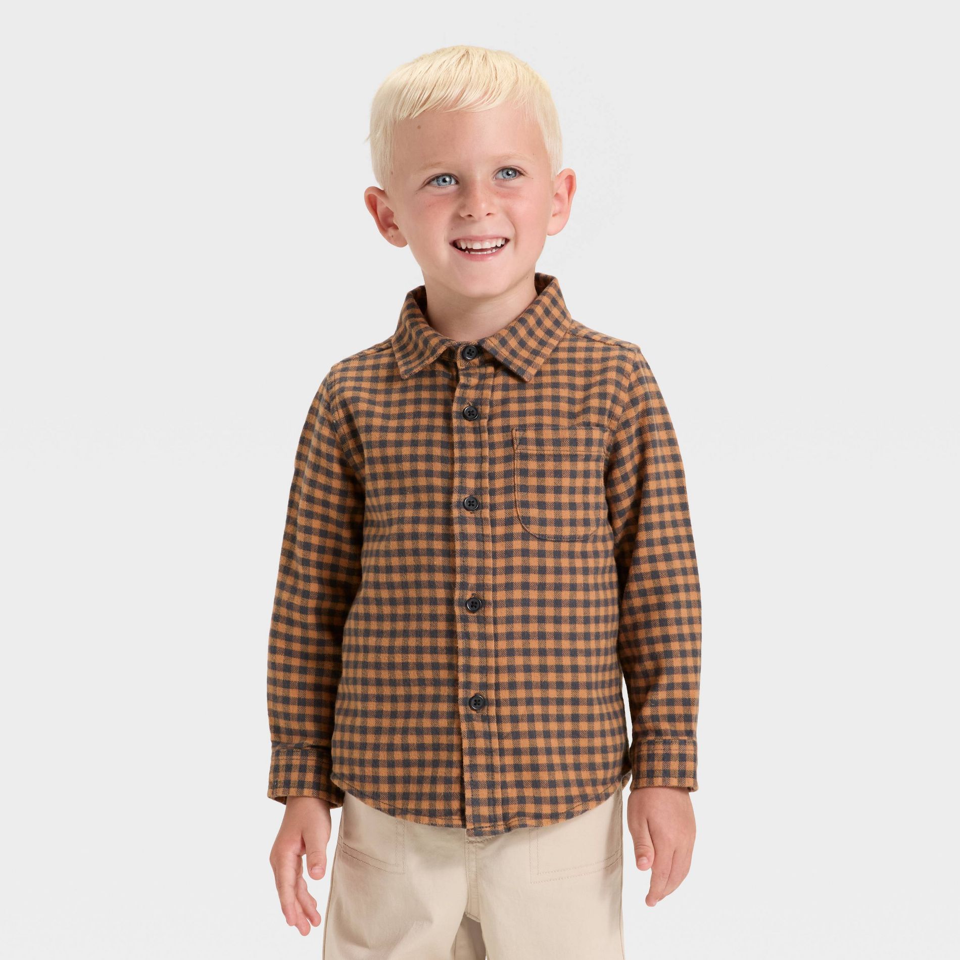 Toddler Boys' Long Sleeve Checkered Woven Shirt - Cat & Jack™ Brown/Black