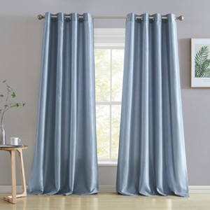 HLC.ME Jefferson Faux Silk Semi Sheer Light Filtering Microfiber Lined Grommet Lightweight Window Curtains, 2 Panels - 1 of 4