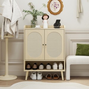TIRAMISUBEST Modern Shoe Cabinet - 2-Door Rattan, Adjustable Shelves (Space-Saving) - 1 of 4
