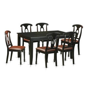 Kitchen Table Chair Set 7-Piece - Rectangular Dining Table with 6 Chairs - Faux Leather Seats - Black Finish - 1 of 4