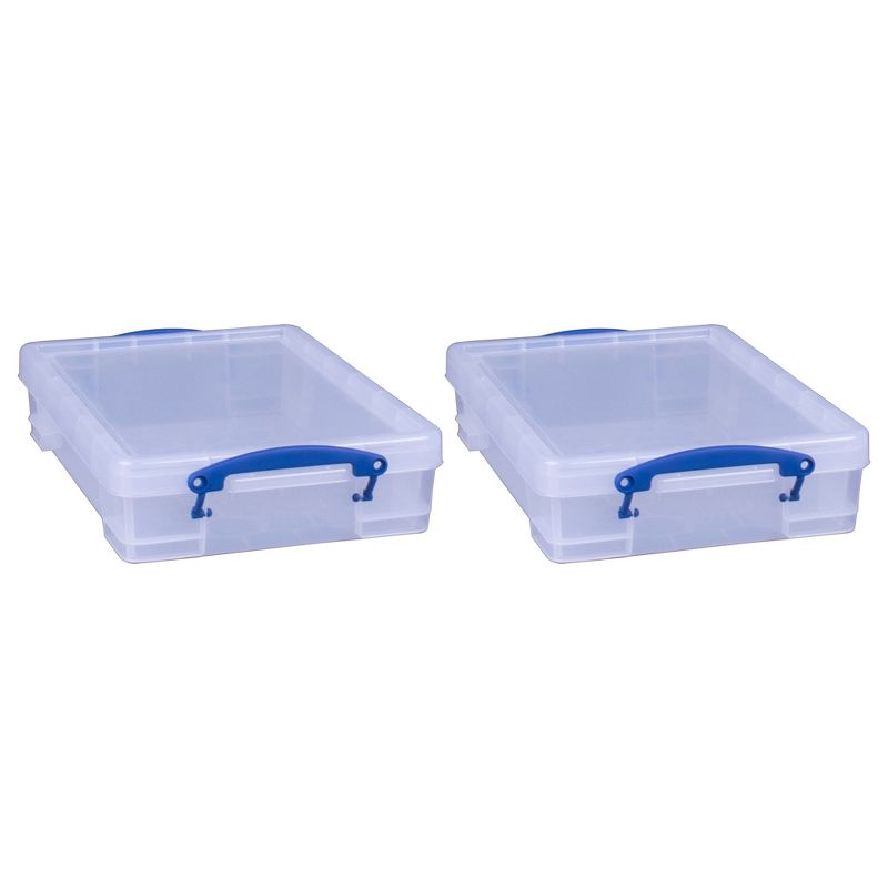 Really Useful Box 4 Liter Plastic Stackable Storage Container w/ Snap Lid & Built-In Clip Lock Handles for Home & Office Organization, Clear (2 Pack), 1 of 7