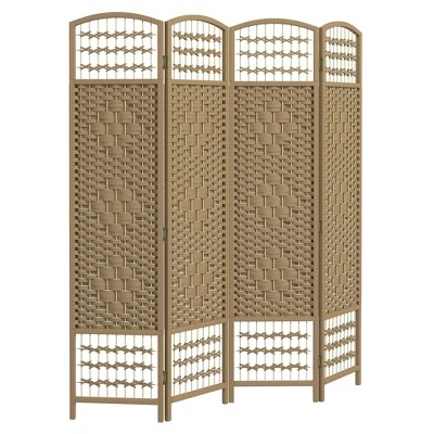NicBex Room Divider Folding Woven Privacy Screen with Wood Legs Partition for Home & Office