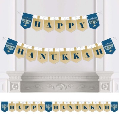 Big Dot of Happiness Happy Hanukkah - Chanukah Bunting Banner - Menorah Party Decorations