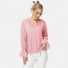 Anna-Kaci Women's Long Sleeve Blouse with Flounce Cuffs and Ruffle Trim Tie Neck Design - 2 of 4