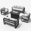 LayinSun 5 Pieces Aluminum Outdoor Patio Furniture Set, Metal Modern Conversation Sofa Set with Fire Pit Table and Washable Thick Cushions - 2 of 4