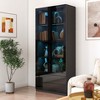 Display Cabinet with Blue LED Light, Modern Storage Cabinet Bookcase for Living Room, 2 Drawers and Glass Door - 3 of 4