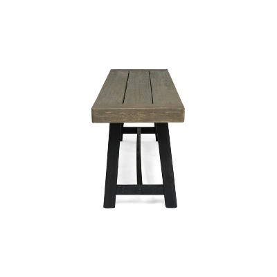 Acacia Wood Sandblasted Gray and Black Outdoor Bench Set