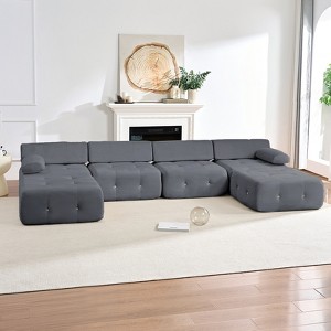 Mjkone U-Shaped Velvet Modular Sectional Sofa With free Combination Ottoman,Convertible 4-Seater Sofa with Rivet Trim - 1 of 4
