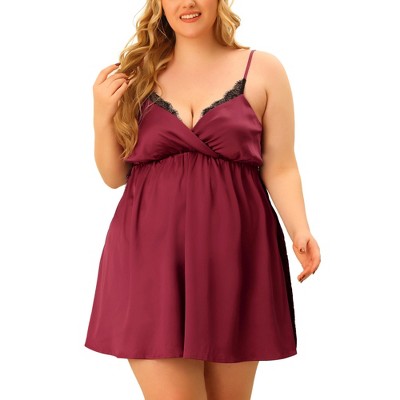 Women's Plus Size Side Slit Lace Trim V Neck Satin Sleeveless Nightgowns - Agnes Orinda