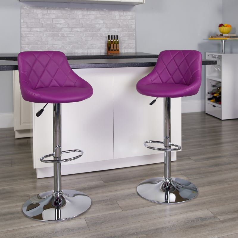 Flash Furniture Contemporary Vinyl Bucket Seat Adjustable Height Barstool with Diamond Pattern Back and Chrome Base, 2 of 11