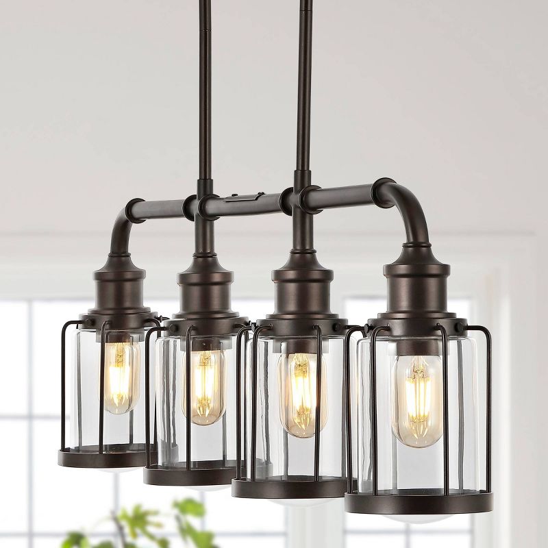 34&#34; 4-Light Abbott Farmhouse Industrial Iron/Glass Linear LED Pendant Oil Rubbed Bronze/Clear - JONATHAN Y, 6 of 16
