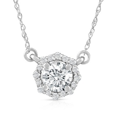 Pompeii3 5/8 Ct Halo Diamond Pendant 14k White Gold Lab Created Necklace 18"