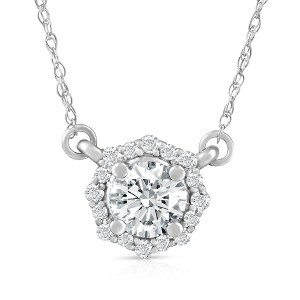 Pompeii3 5/8 Ct Halo Diamond Pendant 14k White Gold Lab Created Necklace 18" - 1 of 4