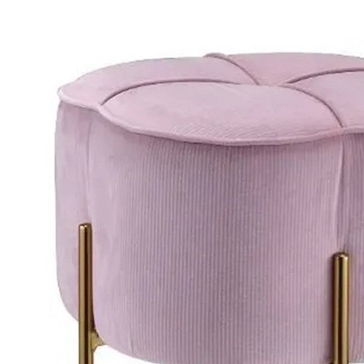 19'' Blush Pink Velvet Round Ottoman with Gold Metal Legs